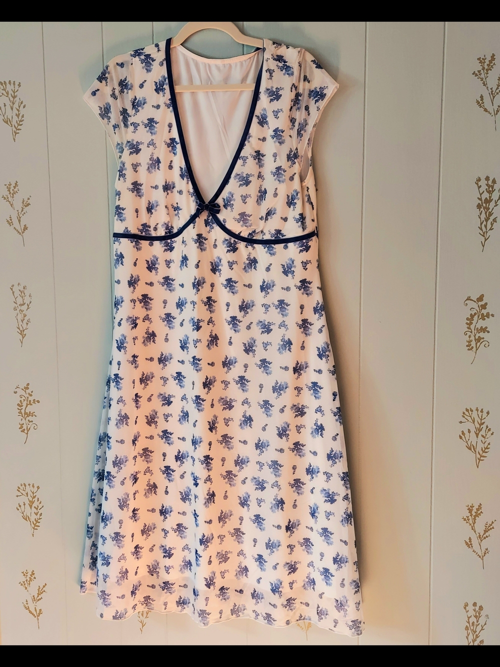 Cider Cream Midi Dress with Blue Floral Print